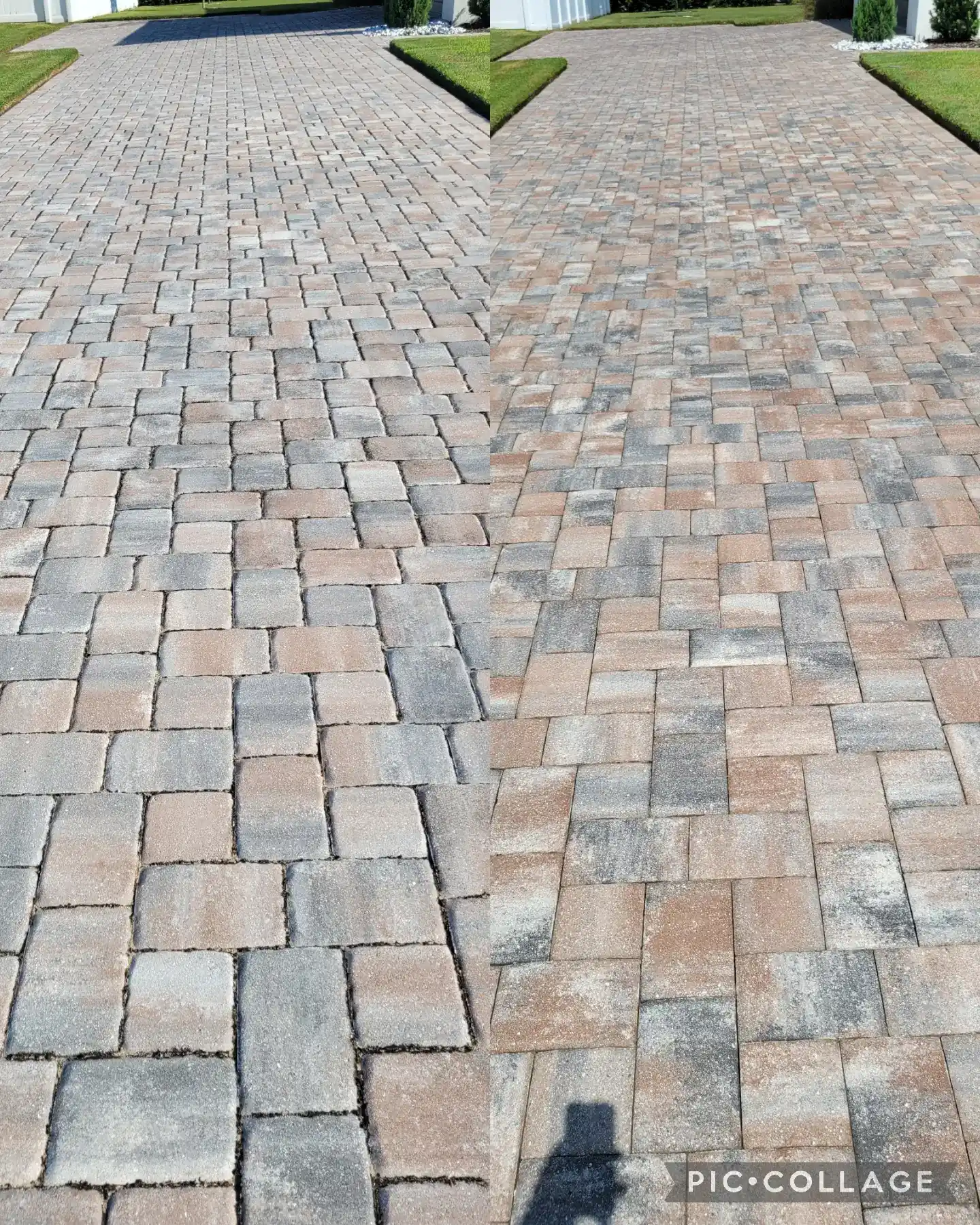 Before and after paver sidewalk pressure washing
